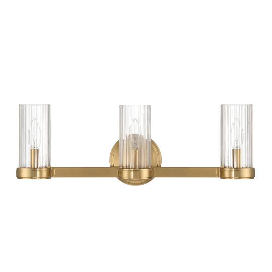 Izzy Brushed Gold Metal &#x26; Clear Ribbed Glass 3-Light Vanity Light